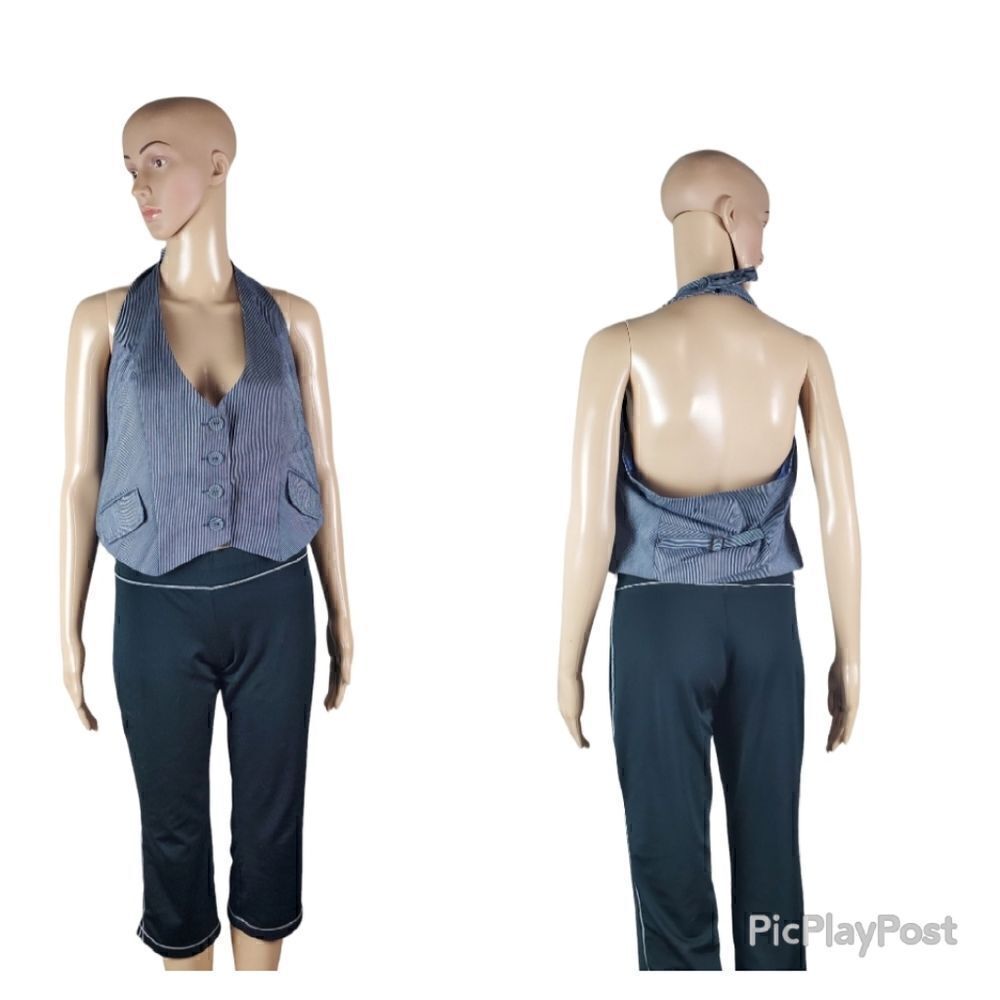 NWT Torrid Blue & White Pinstriped Halter Vest